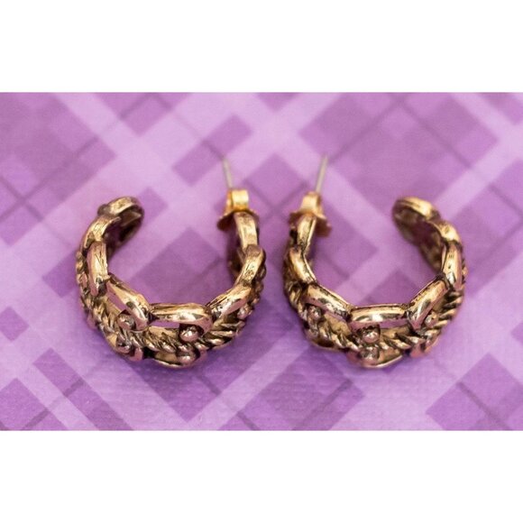 Vintage Victorian Heart Hoop Earrings by Avon - V9 - Picture 2 of 3